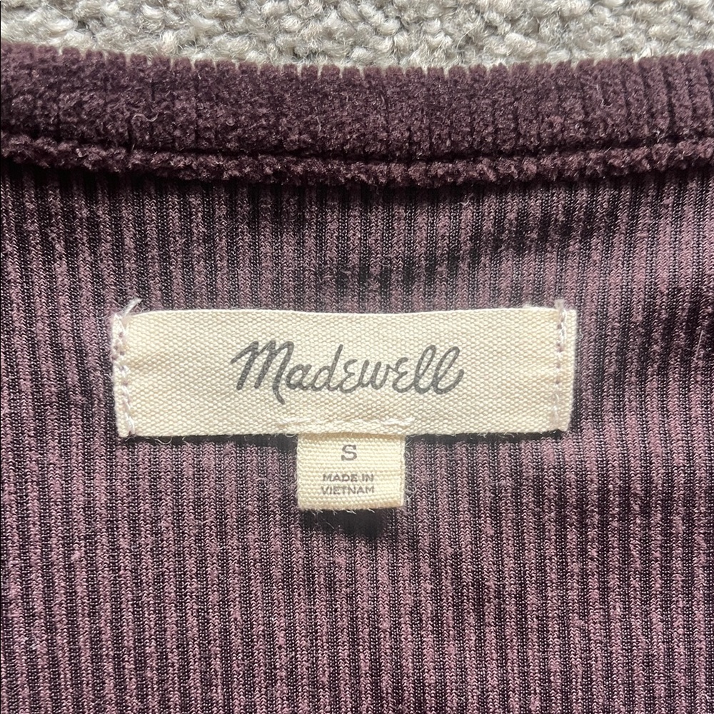 Madewell Wrap Front Long Sleeve Peplum Top in Deep Plum - Picture 2 of 8